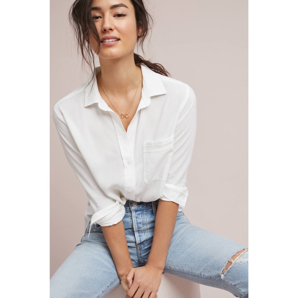 Cloth & Stone Dale White Button Up Shirt Long Sleeve Anthropologie XS